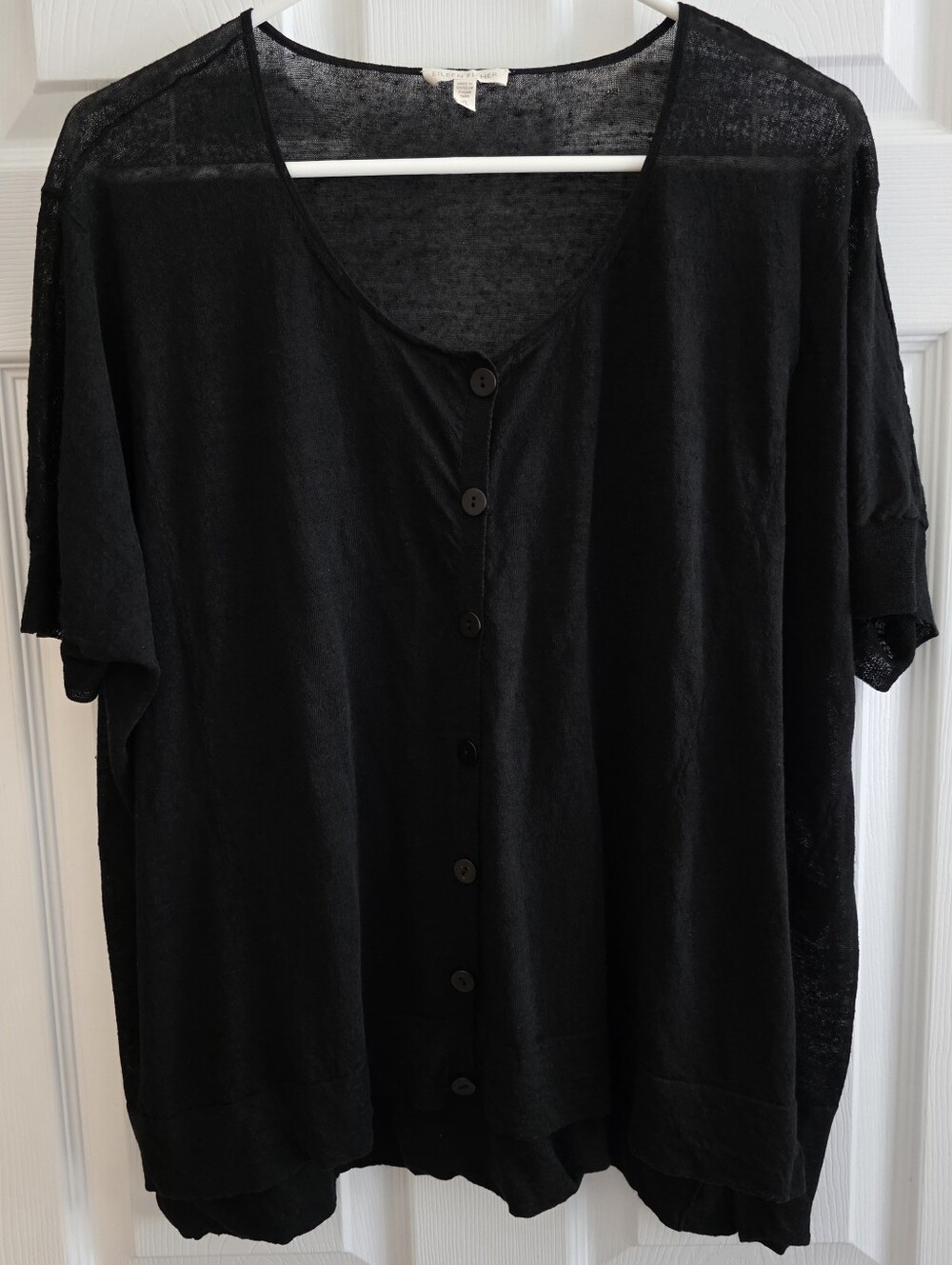 Eileen Fisher XL Bkack Cadigan Sweater Short Sleeve Lagenlook Career